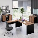 Ver imagem 1 de Conjunto 3 Peças com Mesa para Escritório em L 170x160cm, com Dois Armários Baixos Espresso Móveis Marrom Preto