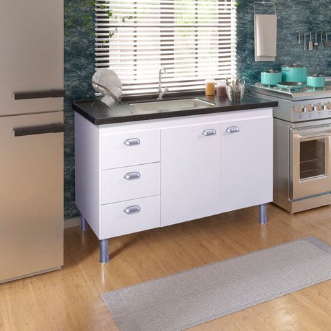 Armário para Cozinha 114 cm 2 Portas 3 Gavetas São Luis Branco