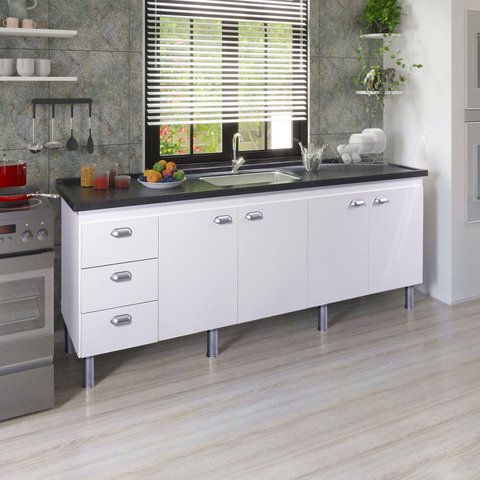 Armário para Cozinha 194 cm 4 Portas 3 Gavetas São Luis Branco