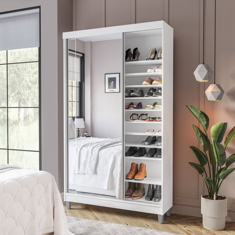 Sapateira 2 Portas de Correr com Espelho e 20 Prateleiras Ajustáveis Diamante Yescasa