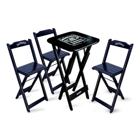 Conjunto de Mesa Bistrô Dobrável Jack Daniel's com 3 Banquetas de Madeira Preta