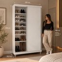 Ver imagem 3 de Sapateira 2 Portas de Correr e 20 Prateleiras com Diferentes Níveis Diamante Yescasa Branco