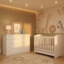 Ver imagem 1 de Conjunto Quarto de Bebê Savana com Berço 3 em 1 e Cômoda MDF Branco Yescasa