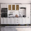 Ver imagem 1 de Armário Cozinha Americana Modulada Completa 305cm com Vidros Multimóveis CR20497 Branco