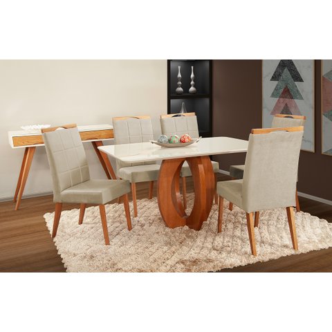 Mesa de jantar + 6 cadeiras Paris Tampo Atenas 160 cm bege