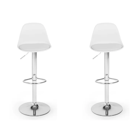 Kit 2 Banquetas Giratória Alta com Assento e Encosto na Cor Branca - Base Cromada e Apoio para Os Pé