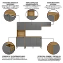 Ver imagem 5 de Cozinha Compacta 9 Portas 1 Gaveta 249,9 cm Soul Cinza Freijó/Gris