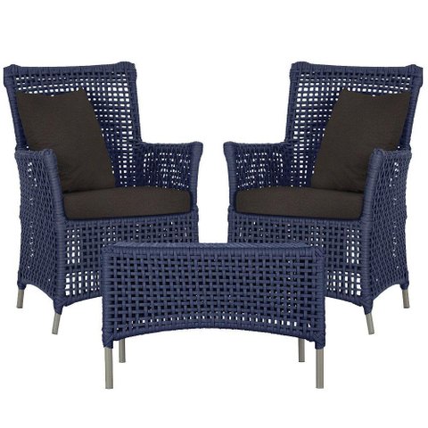 2 Poltronas e 1 Mesa Igapó Alumínio Fendi Corda Náutica E9 Azul