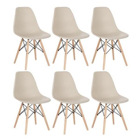 Kit 6 Cadeiras Charles Eames Eiffel Dsw - Base de Madeira Clara - Nude Multicolorido