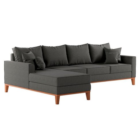 Sofá Beny com Chaise Esquerda, 1,40x2,60m, 4 Lugares, Linho, Base em Madeira.