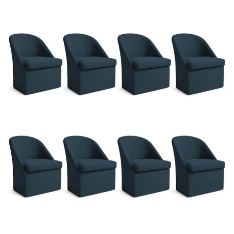 Kit 08 Cadeiras Poltrona de Jantar Clara Suede Azul Marinho Dal Poz Estofados