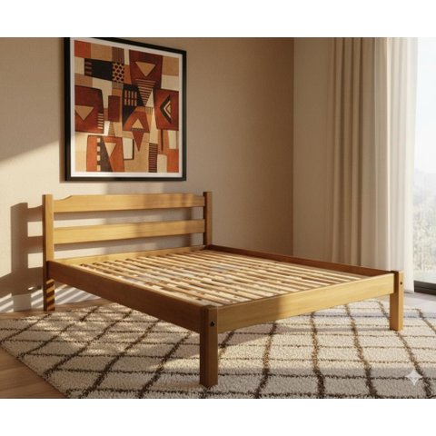 Cama de Casal 1,95 X 2,05 - Madeira Maciça - Móveis de Gramado - ( Cor Castanho )