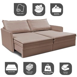 Sofá sem Caixa Retrátil Baú 1,55m Lounge Linho Bege Claro Cama inbox - 12