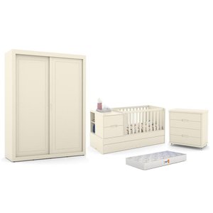 Dormitório Completo Infantil Tutto New 2 Portas de Correr, Cômoda 4 Gavetas, Berço Formare e Colchão