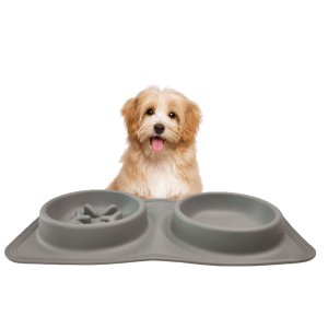 Comedouro Bebedouro Silicone 2 em 1 Cachorro Gato Pet Animais Agua Comida Raçao Tapete Dobravel Anti