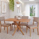Ver imagem 1 de Conjunto Sala de Jantar Cacau 130cm sem Vidro com 4 Cadeiras Sabiá Marrom/Cinamomo/Bege