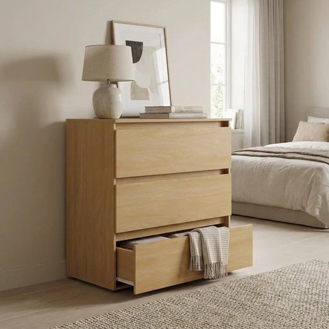 Cômoda para Quarto 3 Gavetas 90x92cm Condessa Yescasa Marrom/Nogal