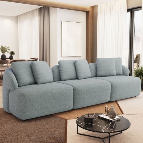 Sofá 4 Lugares para Sala de Estar Living 288cm Arlo F04 Linho Cinza - Lyam Decor