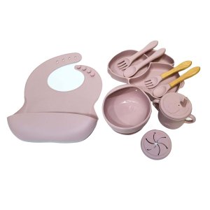 Kit Alimentação Aduze para Bebê em Silicone 9 Peças Rosa