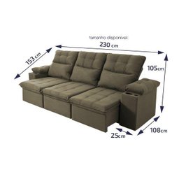 Sofá Retrátil Reclinável Verona Usb + Porta Copo 2,30m Suede Velut Tabaco C/ Molas no Assento - - 3