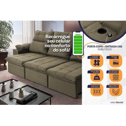 Sofá Retrátil Reclinável Verona Usb + Porta Copo 2,30m Suede Velut Tabaco C/ Molas no Assento - - 4