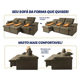 Sofá Retrátil Reclinável Verona Usb + Porta Copo 2,30m Suede Velut Tabaco C/ Molas no Assento - - 5