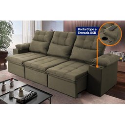 Sofá Retrátil Reclinável Verona Usb + Porta Copo 2,30m Suede Velut Tabaco C/ Molas no Assento - - 2