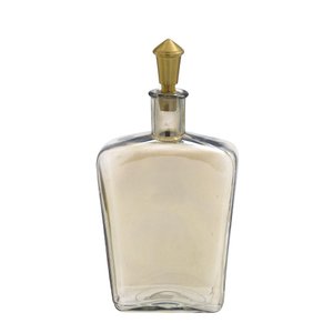 Garrafa Decor em Vidro e Metal Ambar e Marrom e Dourado 32cm