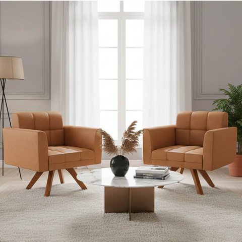 Poltrona Sala Decorativa Kit 2 Elisa Giratória Castanho Mm30 Sintético Pu Whisky D03 - D’Rossi