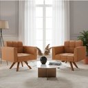 Ver imagem 1 de Poltrona Sala Decorativa Kit 2 Elisa Giratória Castanho Mm30 Sintético Pu Whisky D03 - D’Rossi