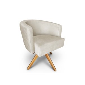 Poltrona Decorativa Leila em Veludo Base de Madeira MQ Decor - Off White Veludo