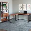 Ver imagem 1 de Conjunto 2 Peças com Escrivaninha em L e Estante para Livros Freijó Preto Fosco Marrom 100% MDF