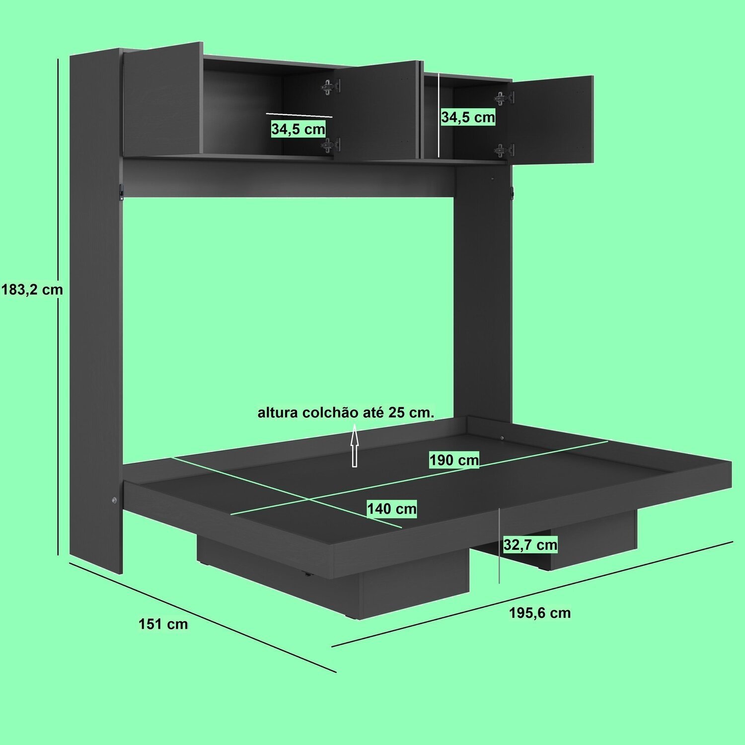 Cama Casal Articulável Horizontal com Portas 140 Hanover - 3