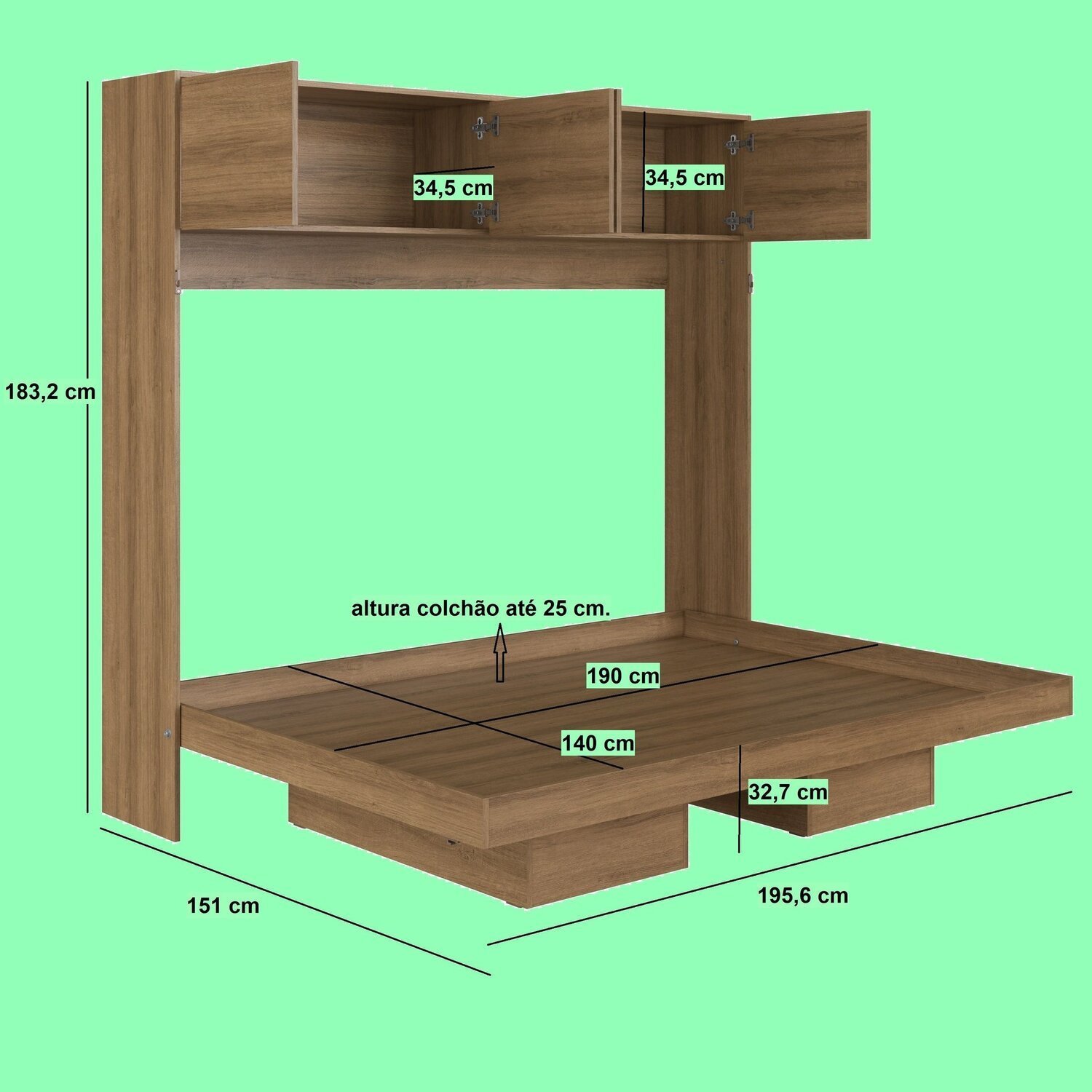 Cama Casal Articulável Horizontal com Portas 140 Hanover - 3