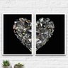 Kit 2 Quadros Coração De Diamantes 45x34cm - com vidro:Madeira branca - 1