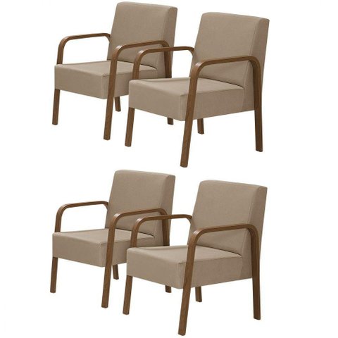 Kit 4 Poltronas 1 Lugar Jade Braço Madeira Dsalla Cappuccino