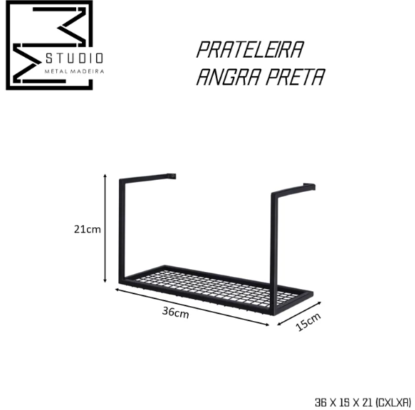Prateleira de Ferro Estilo industrial Organizador Aço Angra - Preto - 3
