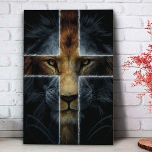 Placa Decorativa Fé e Religião Leão Cruz-30X45Cm