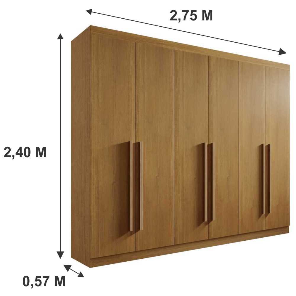 Guarda Roupa da Vinci Plus 6 Portas 6 Gravetas 100% Mdf D'doro:cinamomo - 3