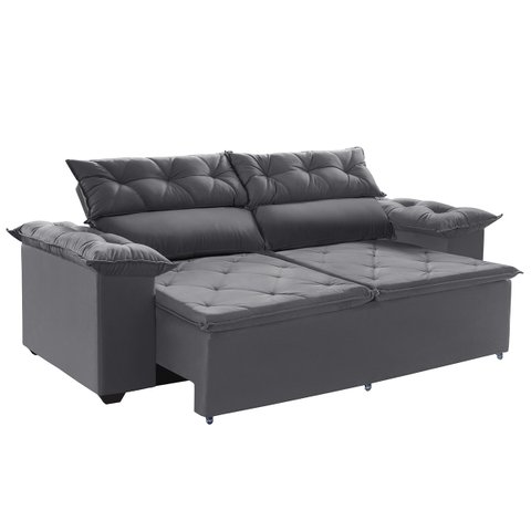 Sofá Compact 200cm Retrátil, Reclinável com molas Espirais 5 Posições Cinza Ws