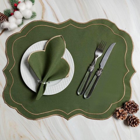Kit 12 Jogos Americanos Guardanapos de Mesa Retangular Bordado Escócia - Verde