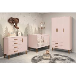 Berço Americano Isis 2 em 1 Flex Vira Mini Cama Infantil Rosa Fosco P/ Quarto do Bebê - Reller - 2