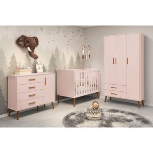 Berço Americano Isis 2 em 1 Flex Vira Mini Cama Infantil Rosa Fosco P/ Quarto do Bebê - Reller