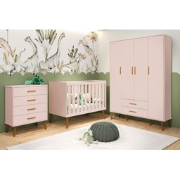 Berço Americano Isis 2 em 1 Flex Vira Mini Cama Infantil Rosa Fosco P/ Quarto do Bebê - Reller - 6