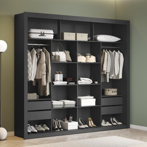 Closet 100% Mdf 4 Gavetas 230 Cm Nt6060 Preto Tx Amoudi Móveis