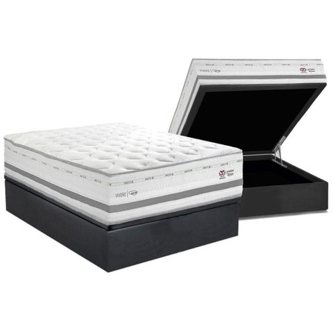 Conjunto Box Baú Casal: Colchão Molas Herval Maxspring C1756 C/ Massagem + Base Crc Suede Gray (