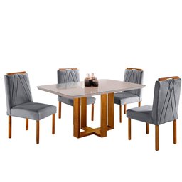 Conjunto Sala de Jantar Mesa Tampo de Vidro 4 Cadeiras Lisboa - 2
