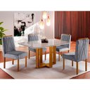 Ver imagem 1 de Conjunto Sala de Jantar Mesa Tampo de Vidro 4 Cadeiras Lisboa