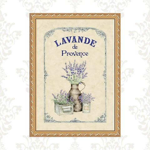 Quadro Moldura Dourada Lavanda Provençal 24x18cm:com Vidro