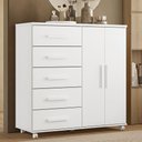 Ver imagem 2 de Cômoda Quarto 120cm 5 Gavetas 2 Portas Torena Branco a02 - Mpozenato